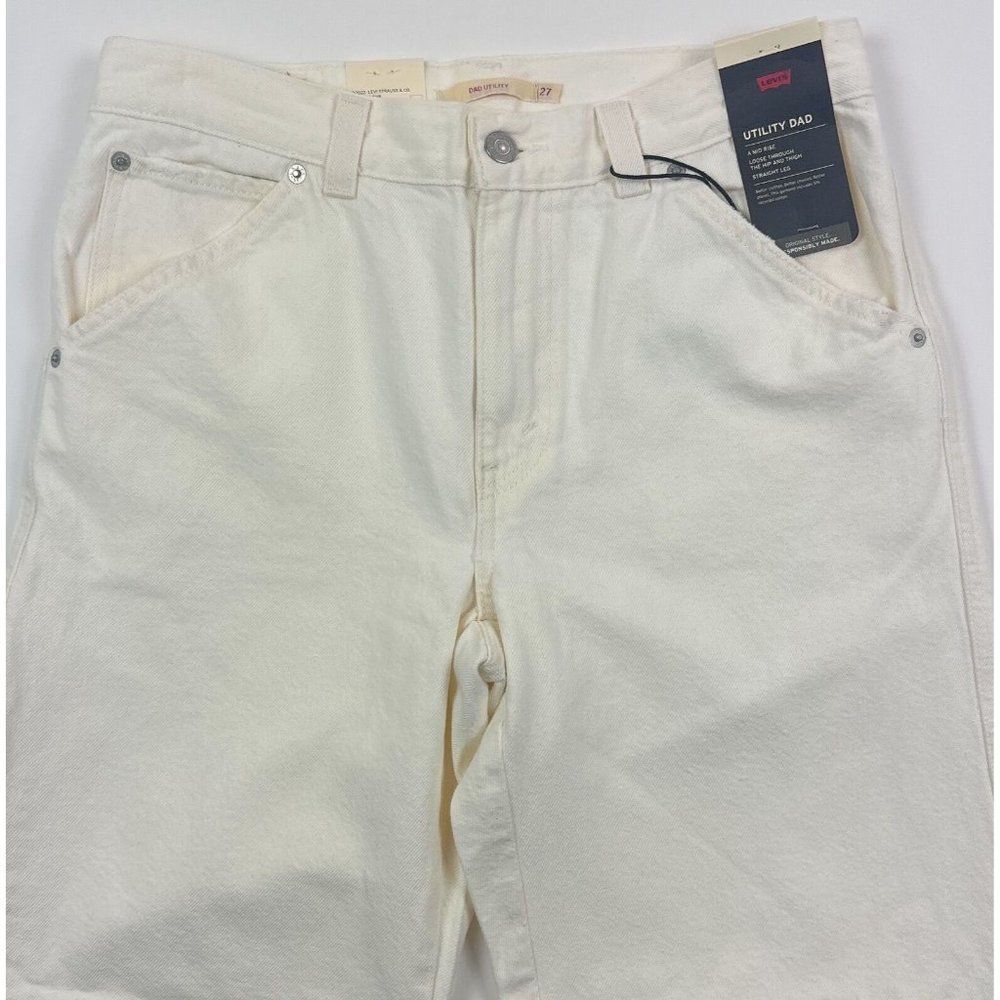 Levis Premium Dad Utility Womens 27x30 White Carpenter Jeans Loose Fit Mid Rise - Picture 4 of 12